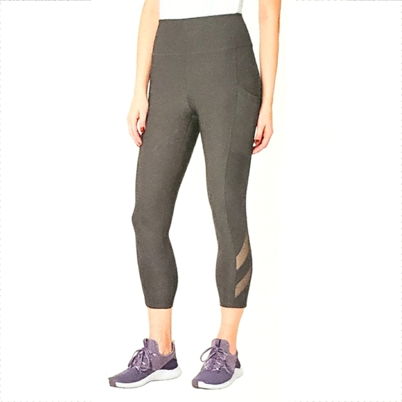 Mondetta Pants - NWOT Mondetta High Waist Active Capri Ladies L Grey Mesh Calves Moisture Wicking